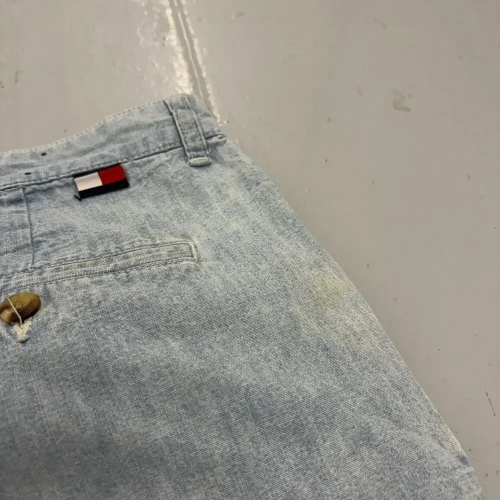 Vintage 90s Tommy Hilfiger Chambray Pleated Shorts 34x7.5